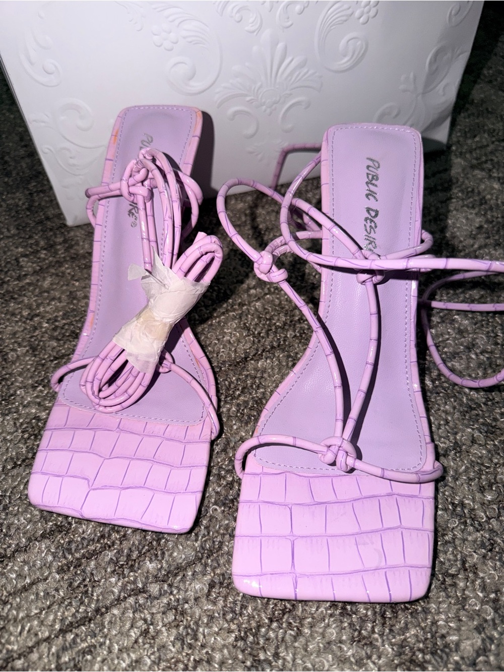 Public Desire Pastel Lilac Croc-Embossed Strappy Heels brand new - size 8